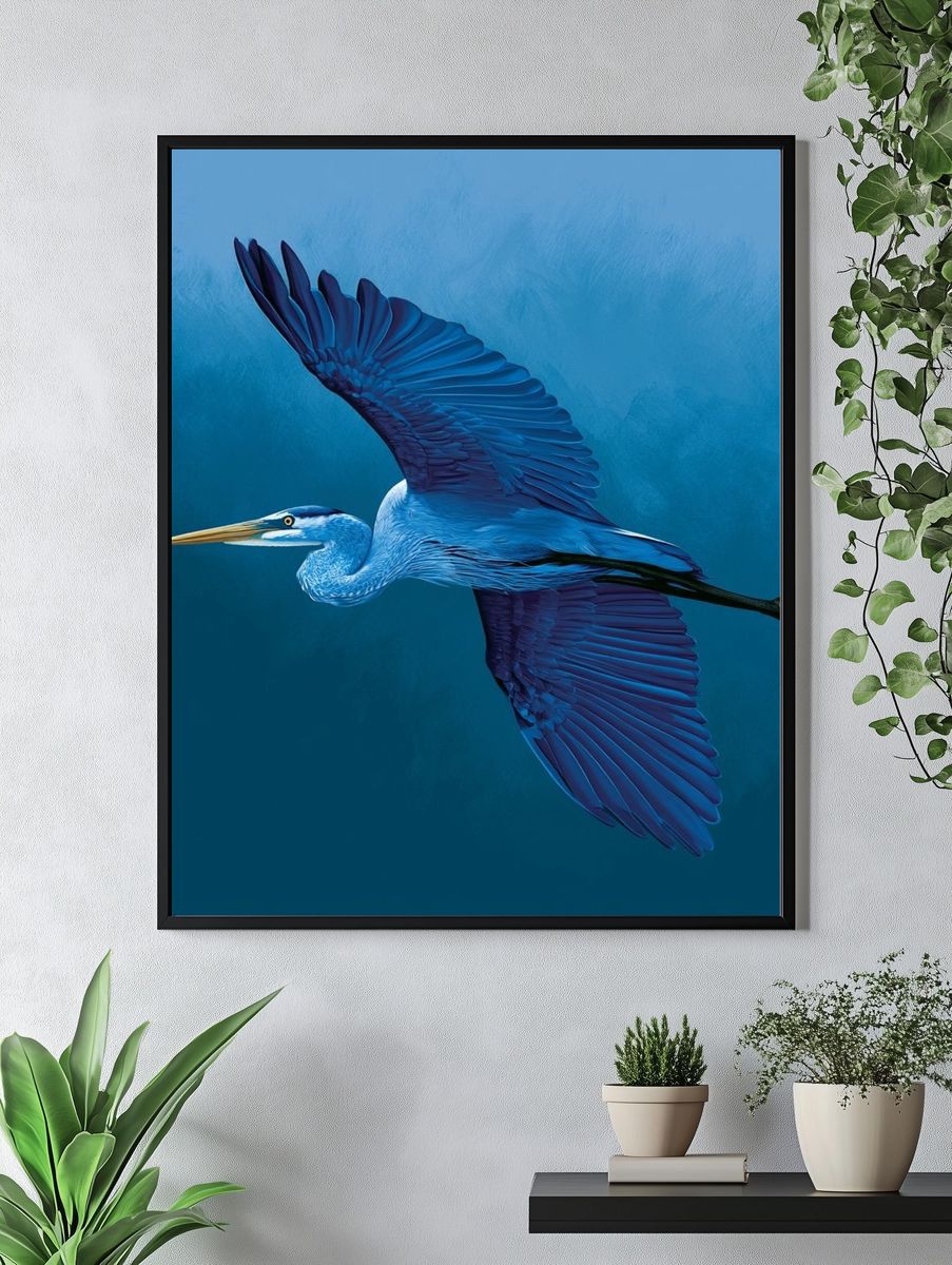 Blue Heron Flight Poster. — room view 4