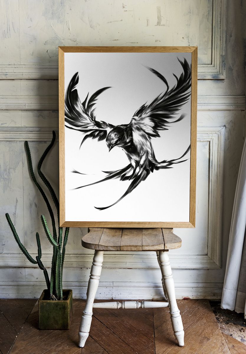 Soaring Bird Ink Poster. room preview