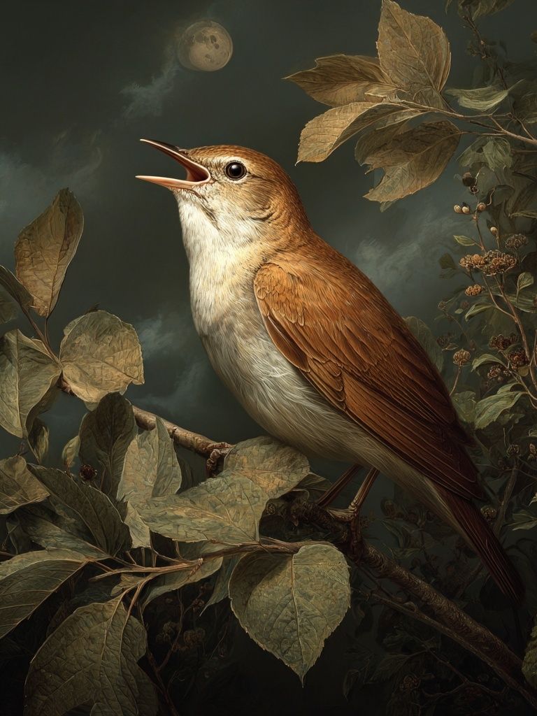Singing Bird at Night — Fine Art Print. poster — fine-art art