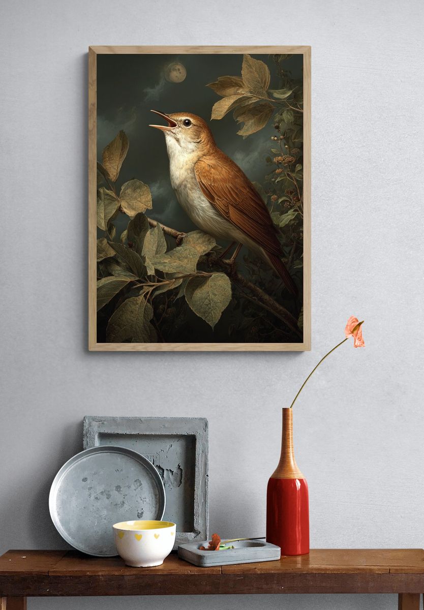 Singing Bird at Night — Fine Art Print. — room view 3