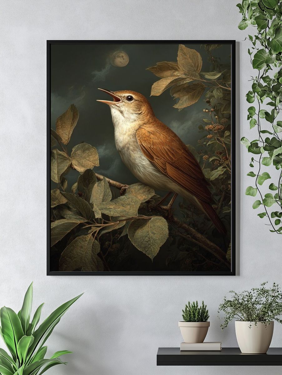 Singing Bird at Night — Fine Art Print. — room view 4