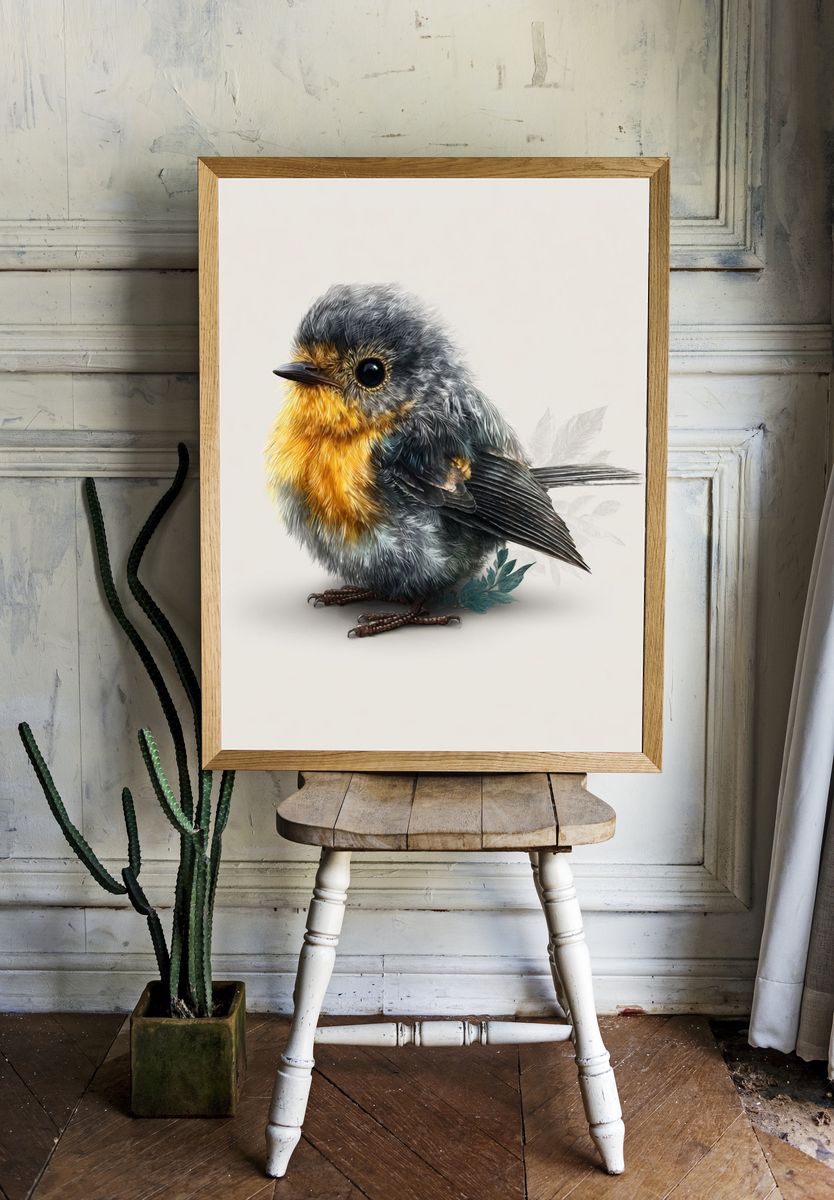 Charming Bird Illustration Poster. — room view 1