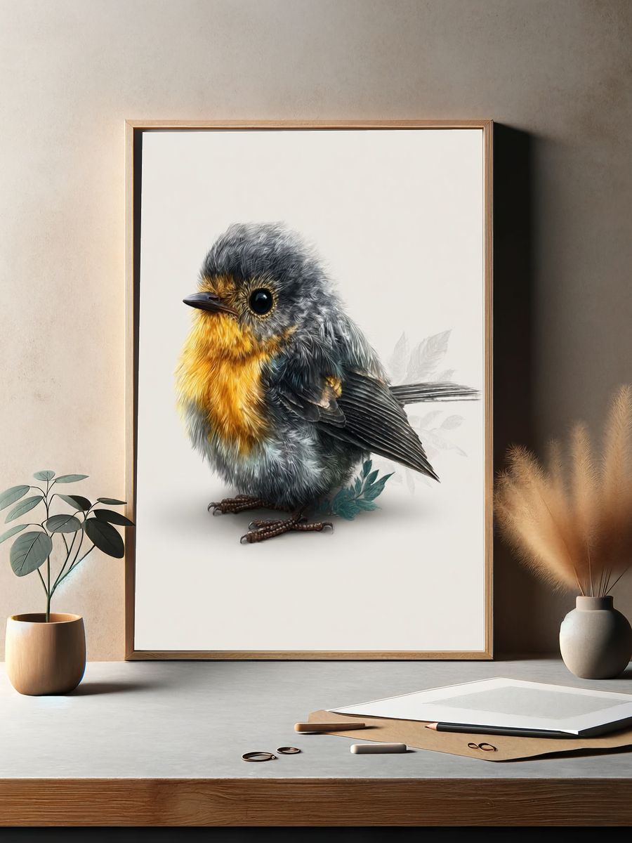 Charming Bird Illustration Poster. — room view 2