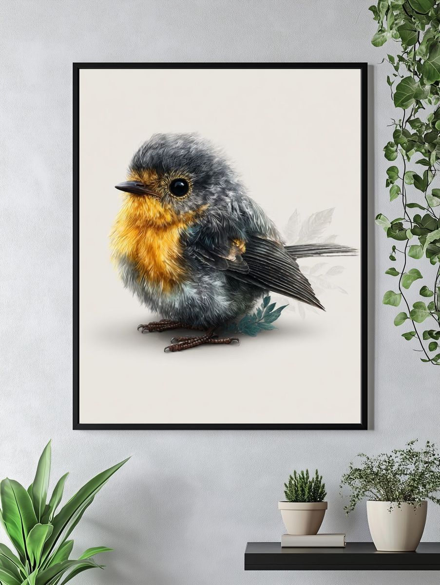 Charming Bird Illustration Poster. — room view 4