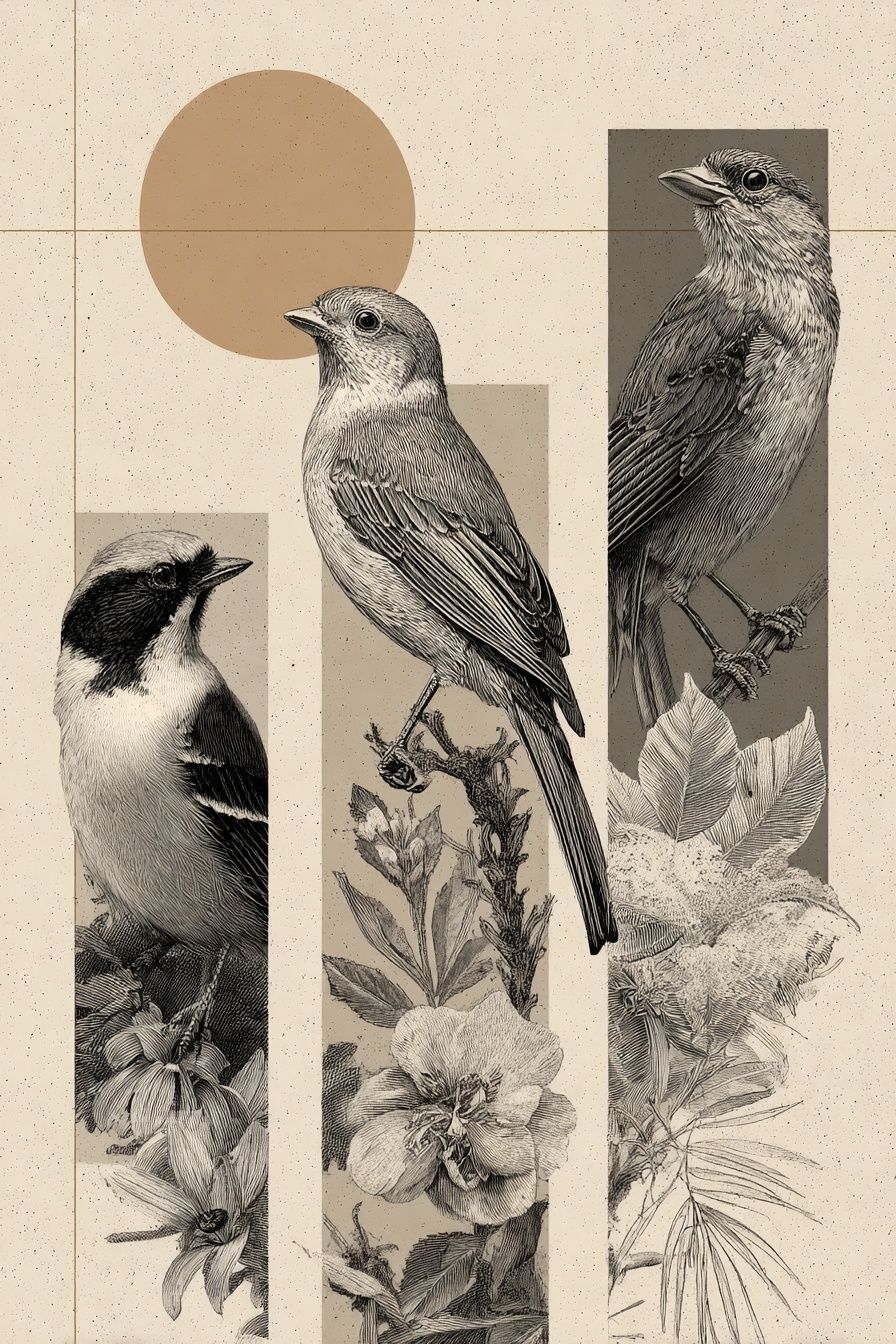 Botanical Birds Illustration Poster. poster — illustration art