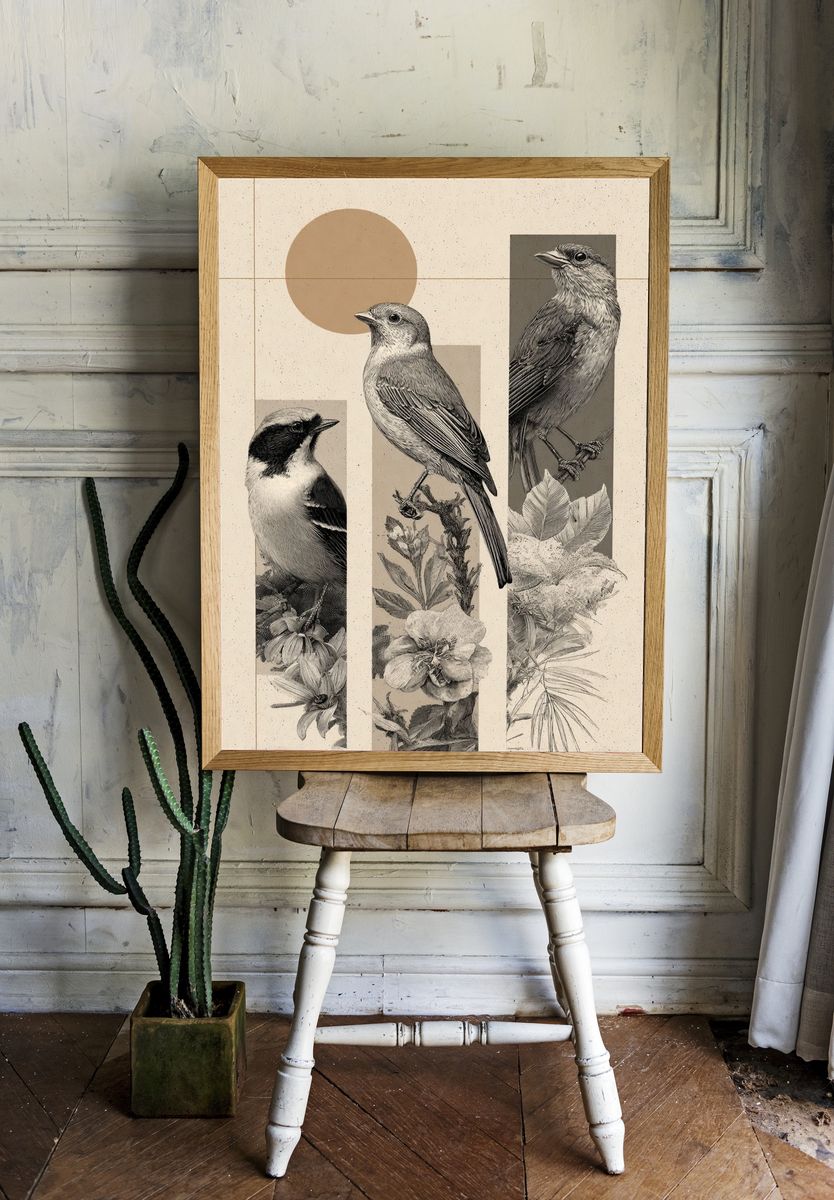 Botanical Birds Illustration Poster. room preview