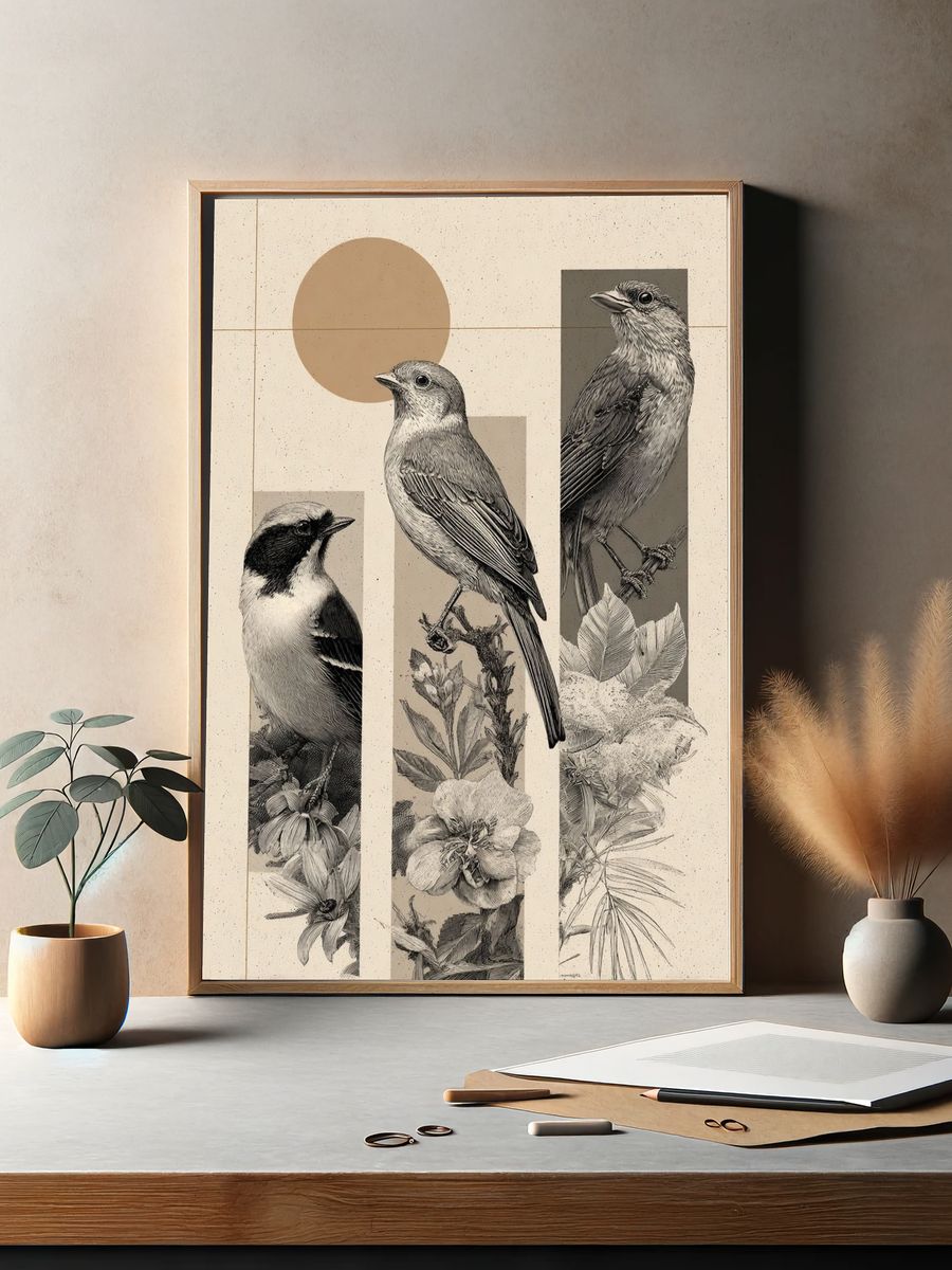 Botanical Birds Illustration Poster. — room view 2