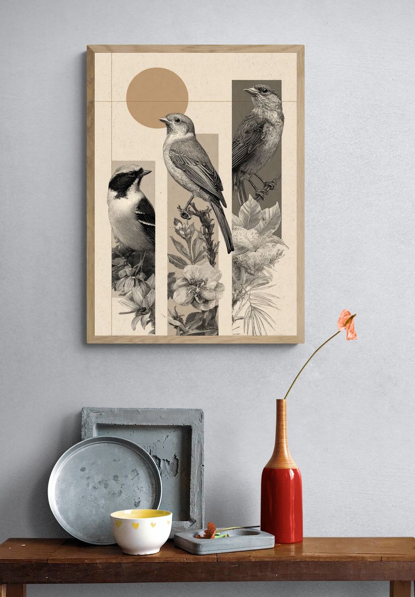 Botanical Birds Illustration Poster. — room view 3