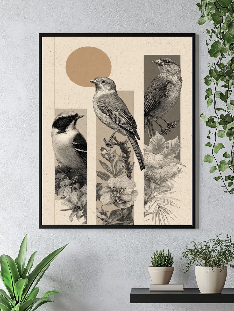 Botanical Birds Illustration Poster. — room view 4