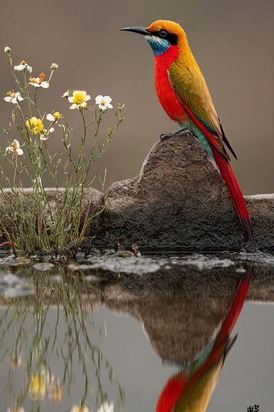 Colorful Bird Reflection Photography Poster. poster print