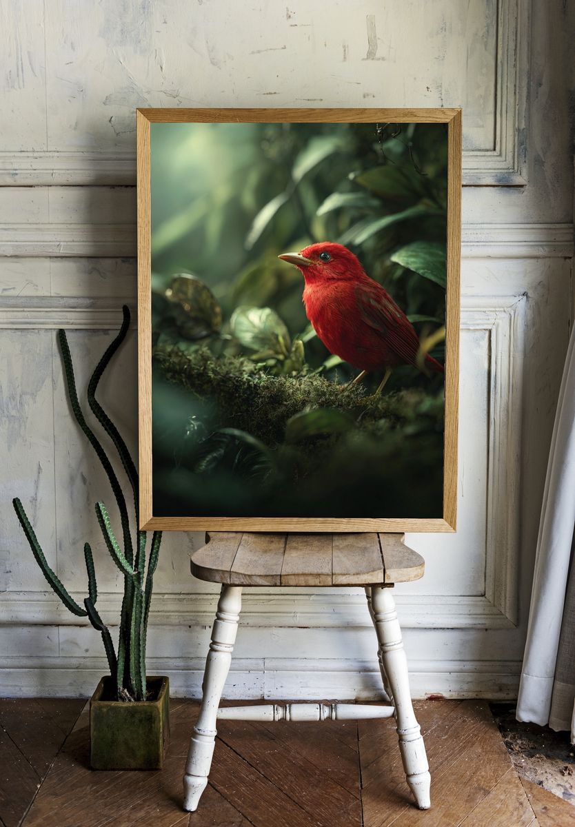 Scarlet Tanager Bird — Nature Print room preview