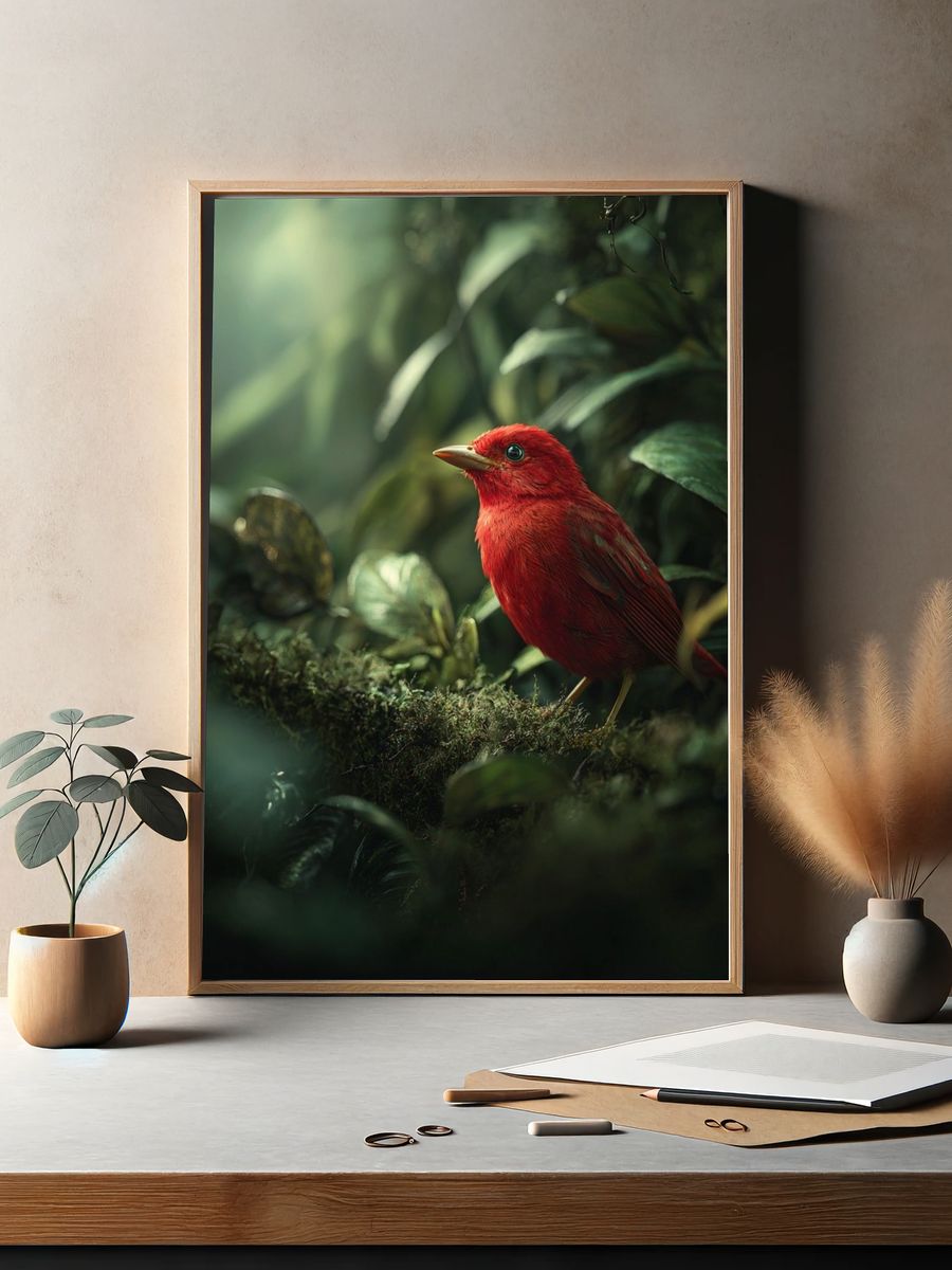 Scarlet Tanager Bird — Nature Print. — room view 2
