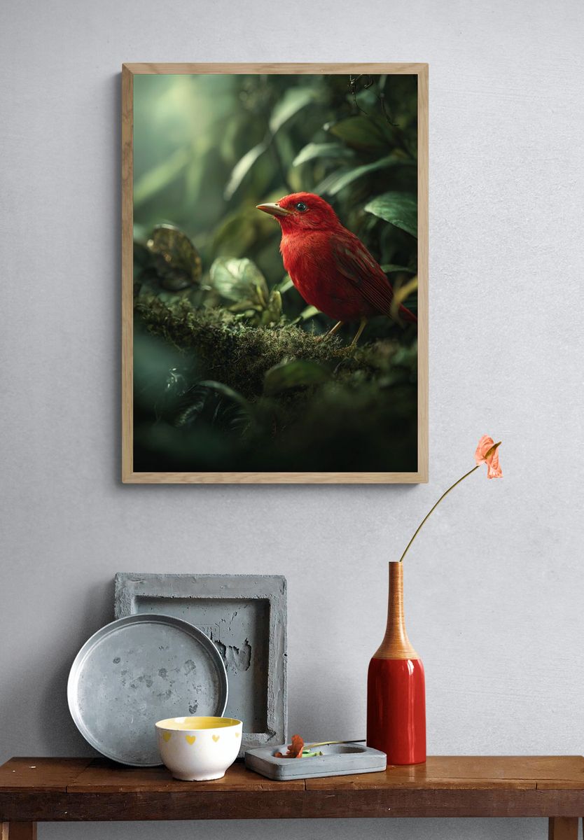 Scarlet Tanager Bird — Nature Print. — room view 3