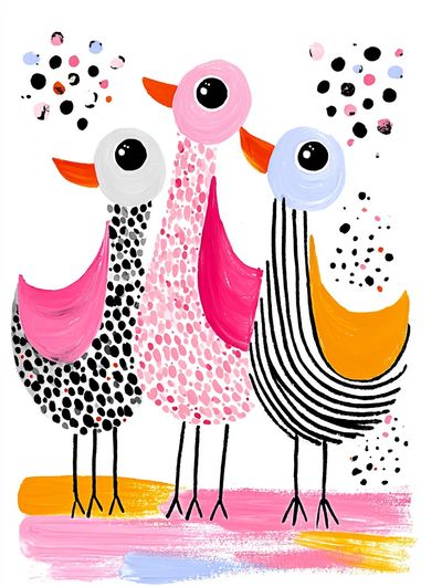 Playful Birds Illustration Poster.