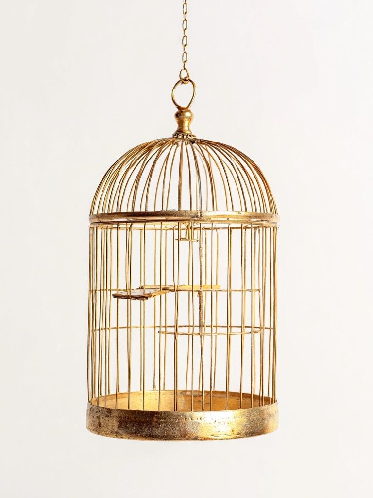Golden Birdcage Minimalist Print. poster detail