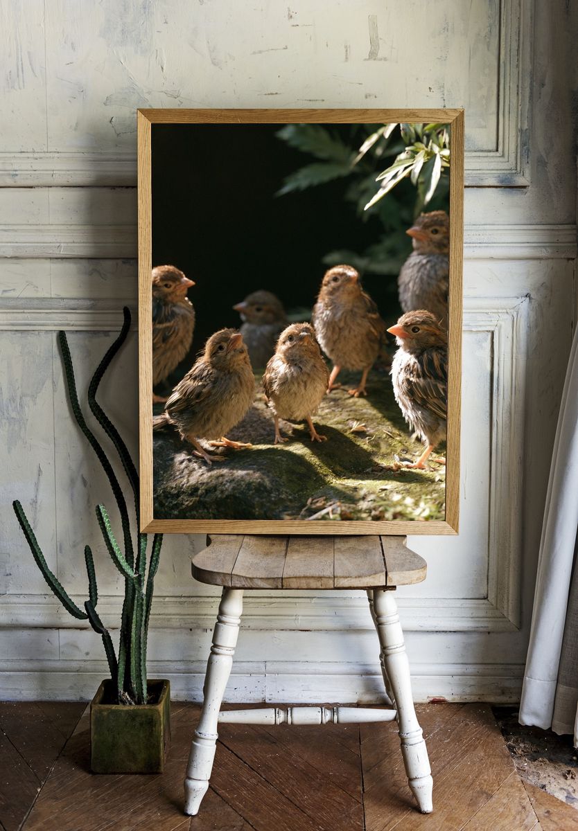 Baby Birds in Sunlight Poster. room preview