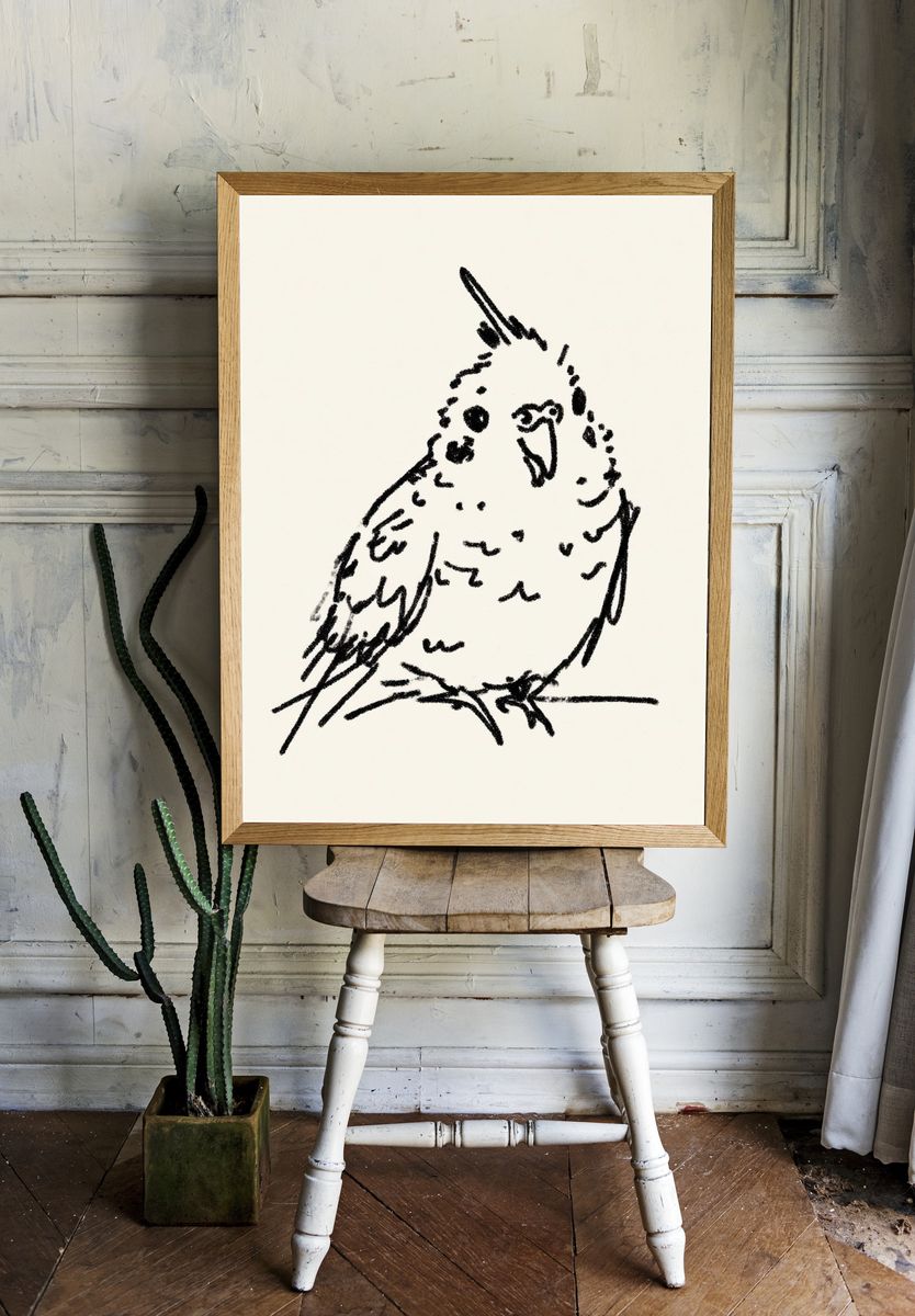 Charming Bird Sketch Poster. — room view 1
