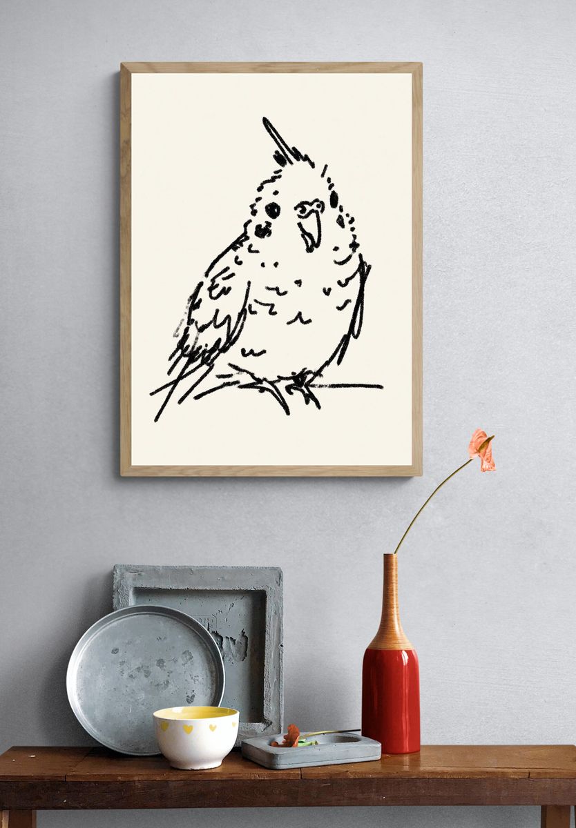 Charming Bird Sketch Poster. — room view 3