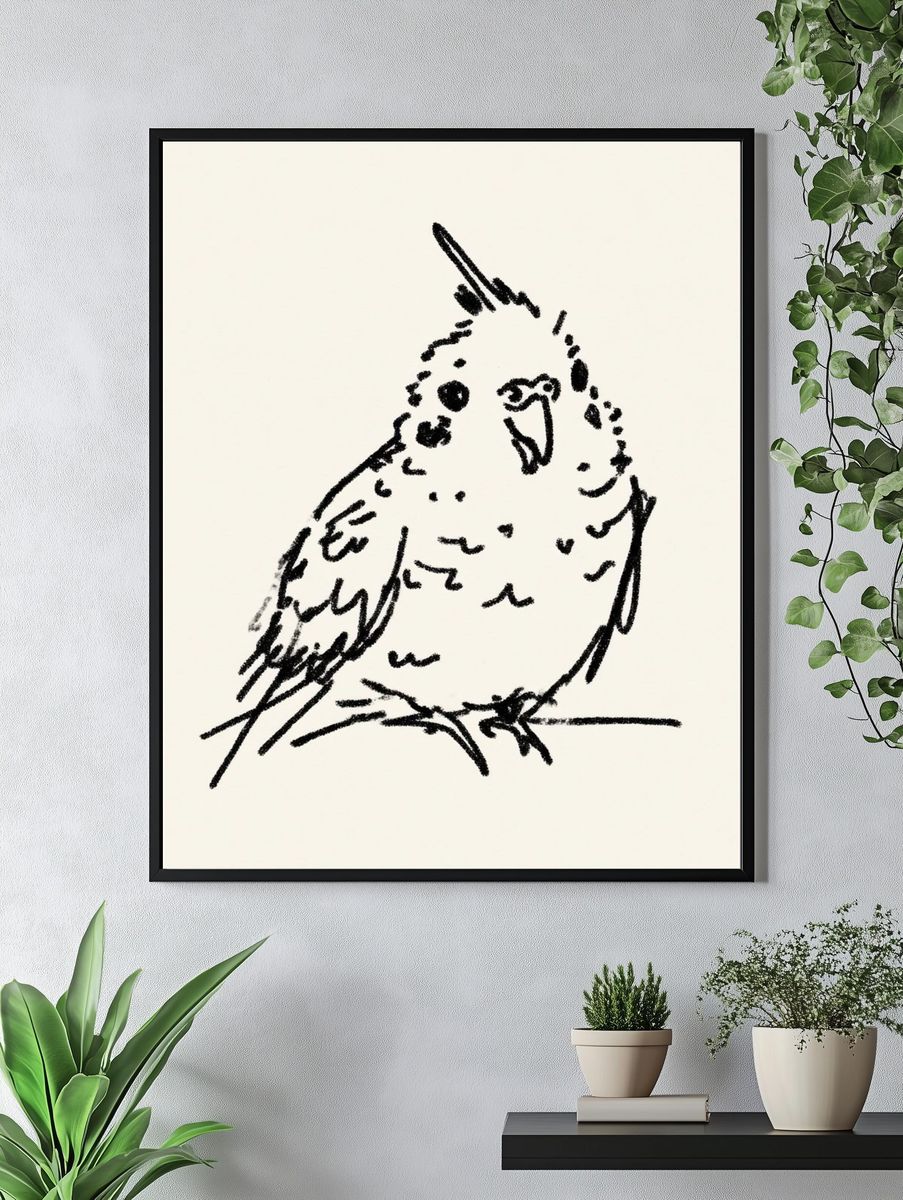 Charming Bird Sketch Poster. — room view 4