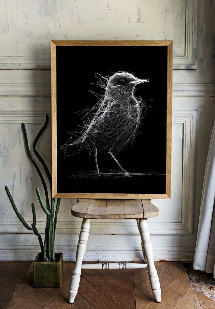 Abstract Bird Line Art Poster. — room view 1