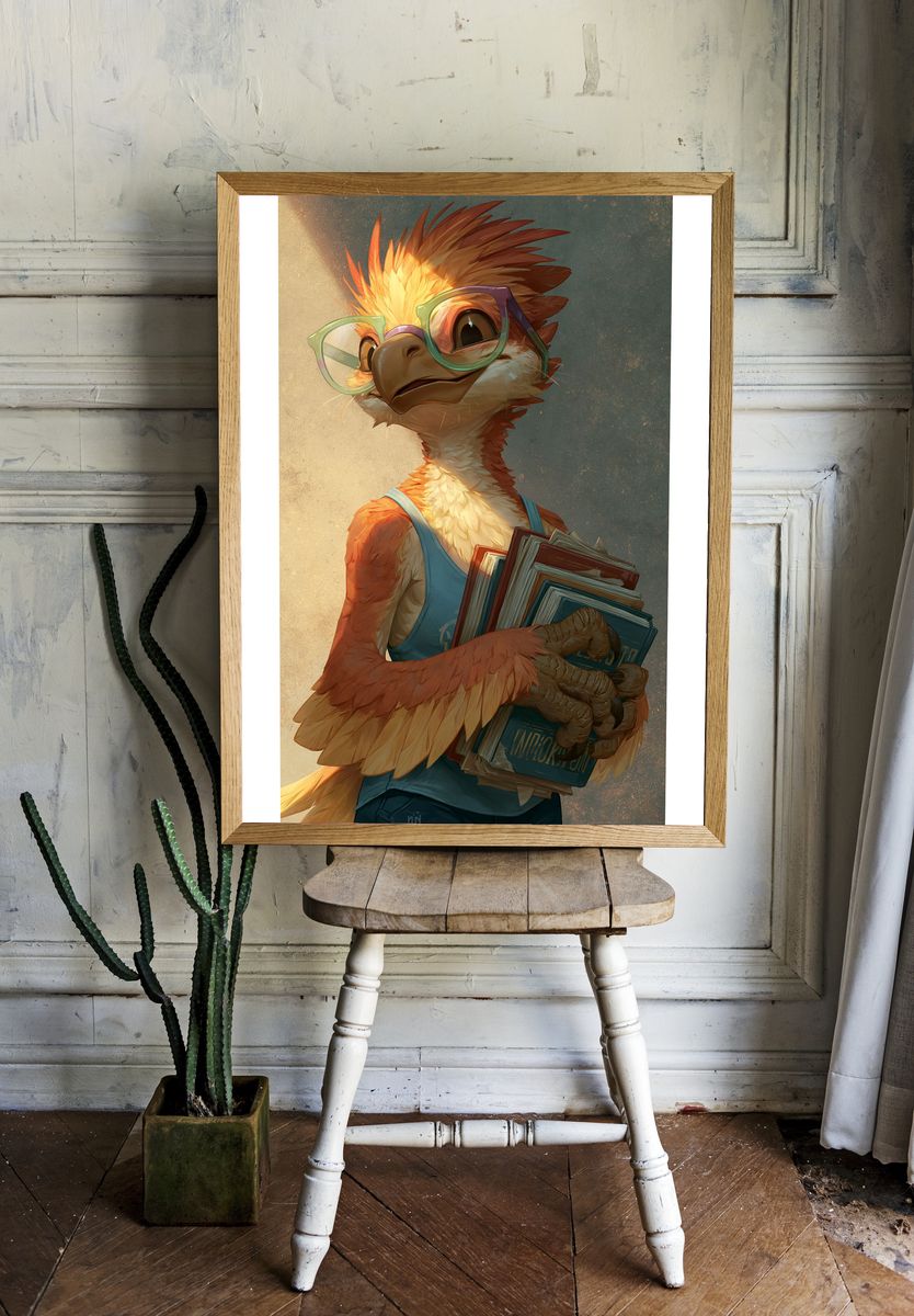 Bookish Bird Illustration Poster. room preview