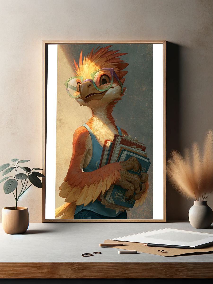 Bookish Bird Illustration Poster. — room view 2