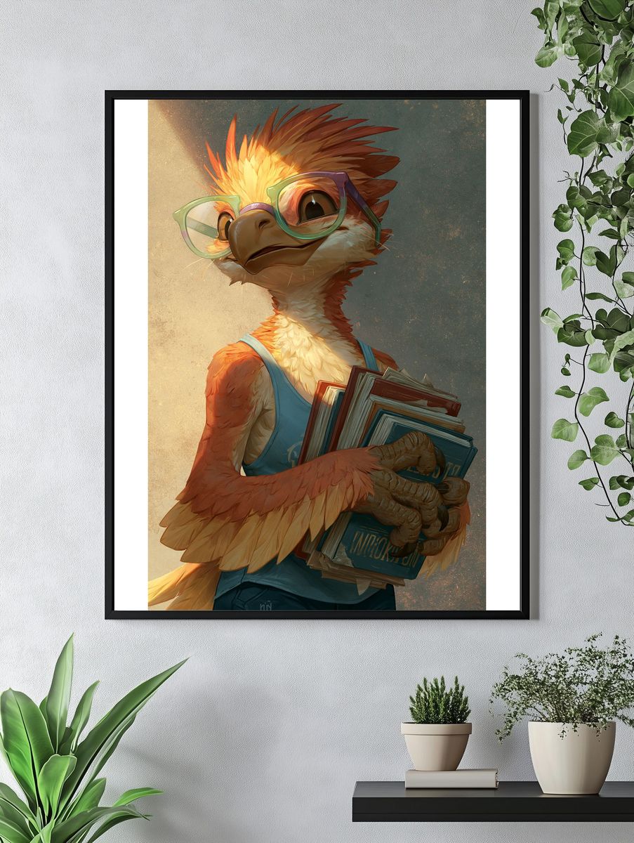 Bookish Bird Illustration Poster. — room view 4
