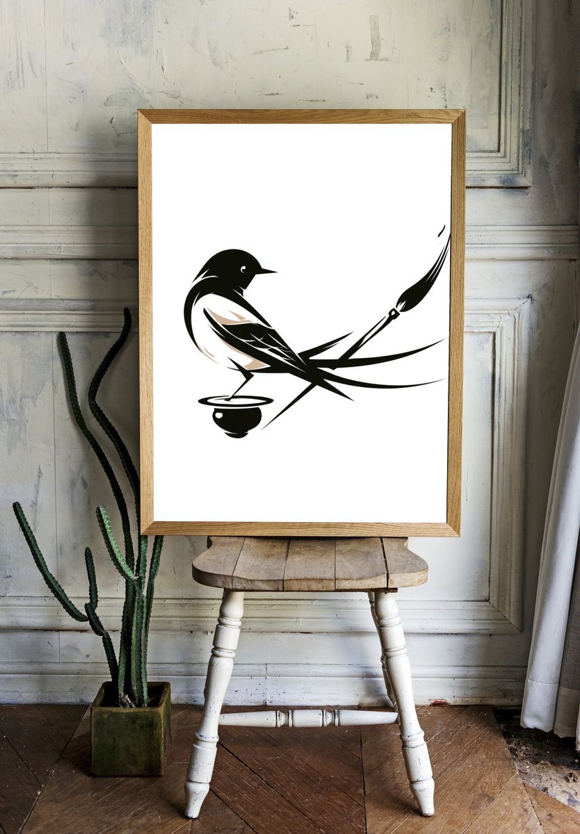 Stylized Bird Ink Poster. room preview