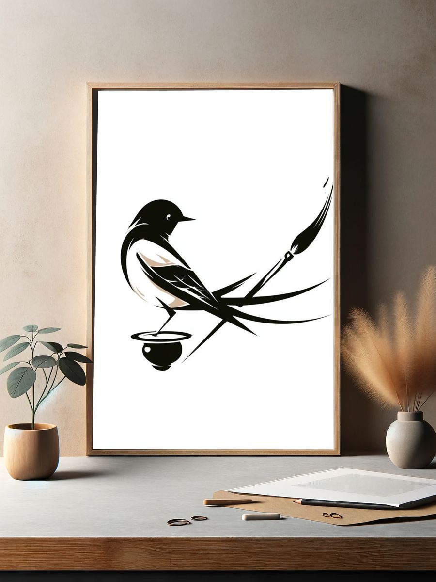 Stylized Bird Ink Poster. — room view 2