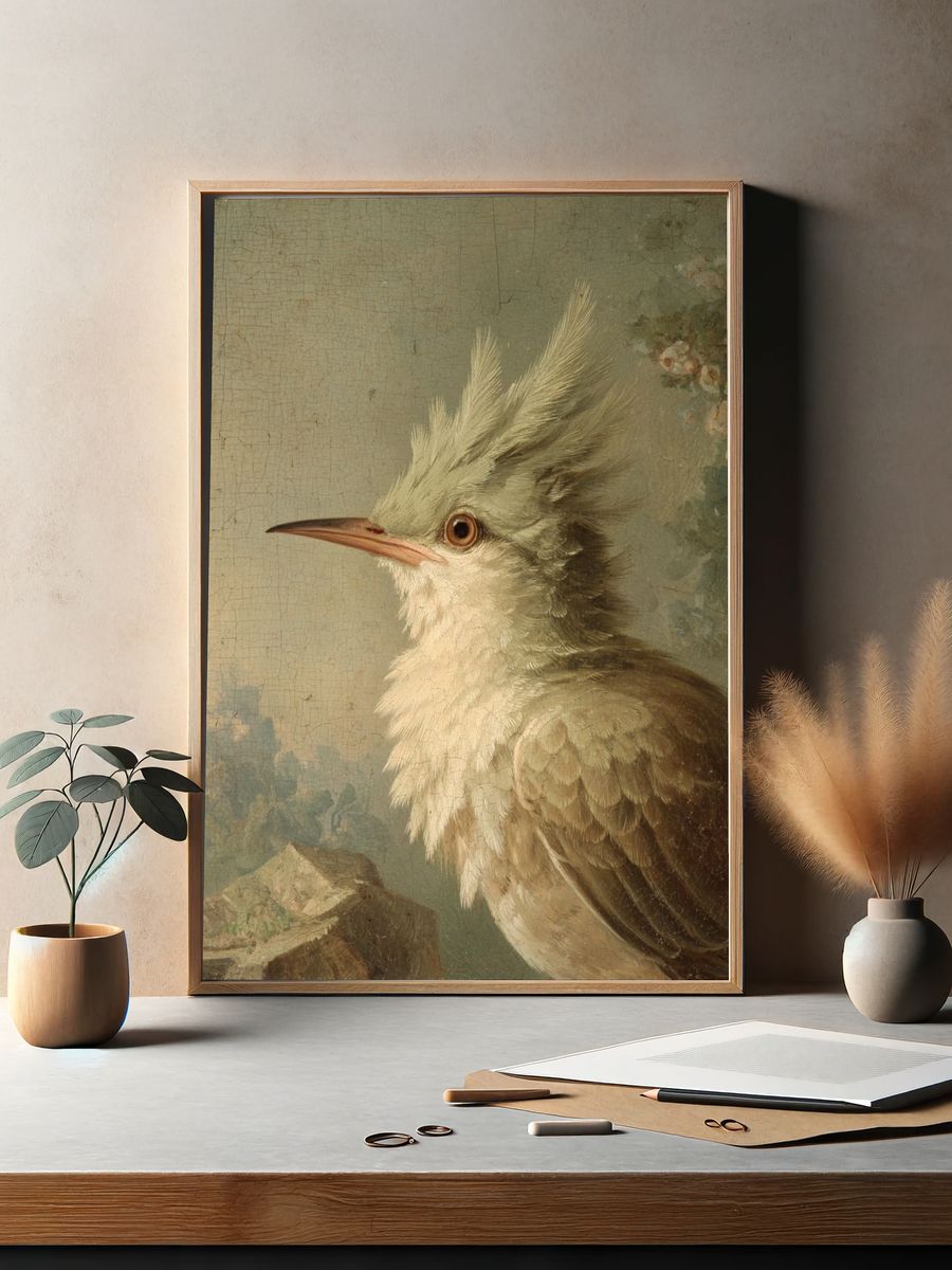 Crested Bird Portrait Vintage Print. — room view 2