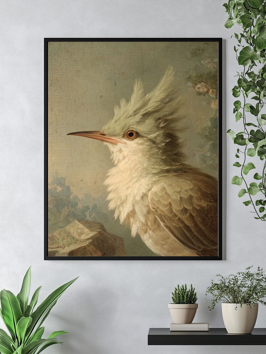 Crested Bird Portrait Vintage Print. — room view 4