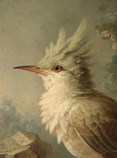 Crested Bird Portrait Vintage Print.
