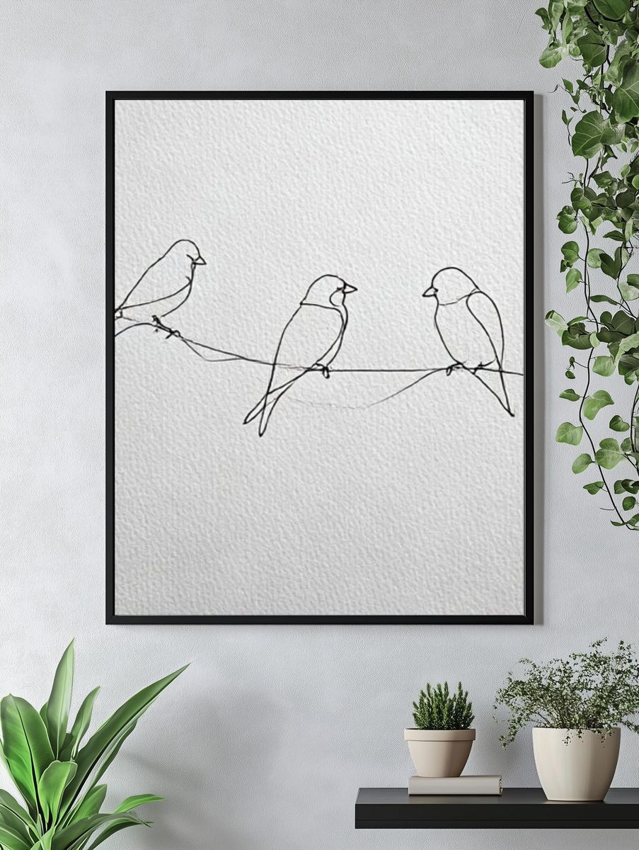 Three Birds Line Art Poster. — room view 4