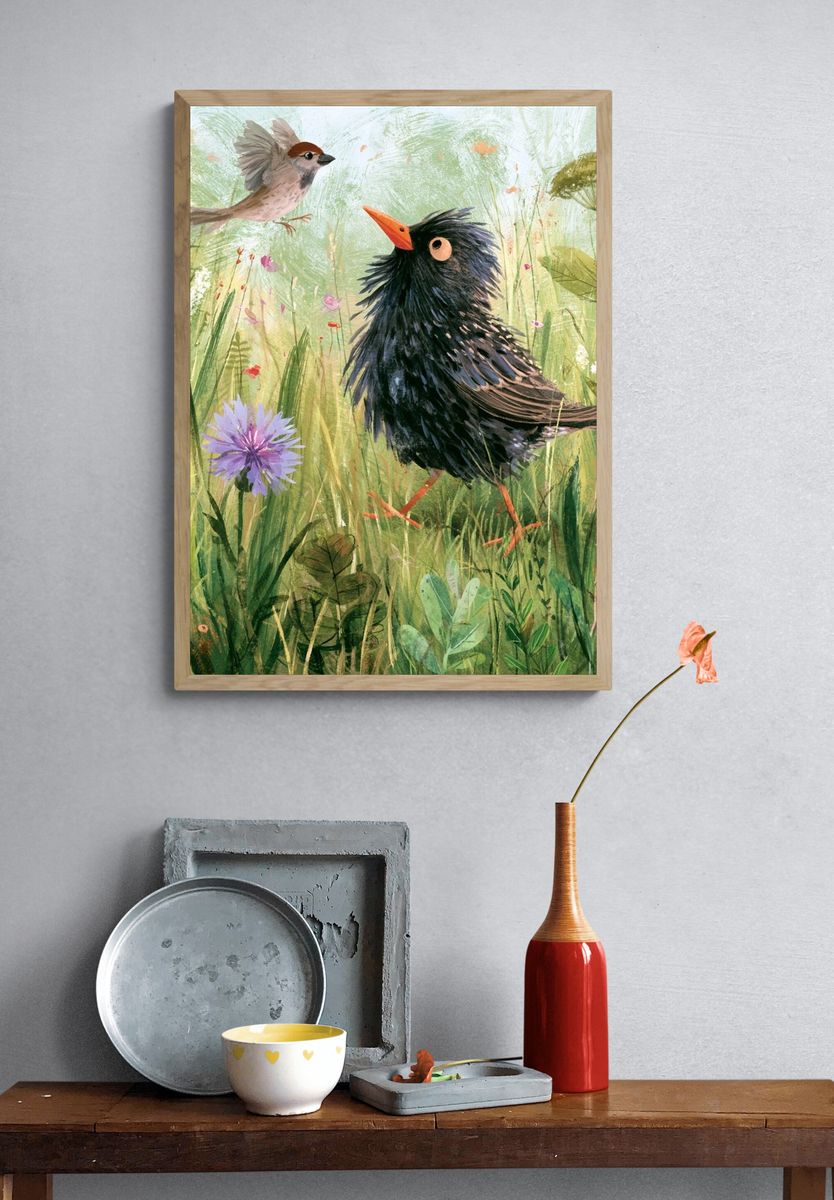 Garden Birds Watercolor Poster. — room view 3