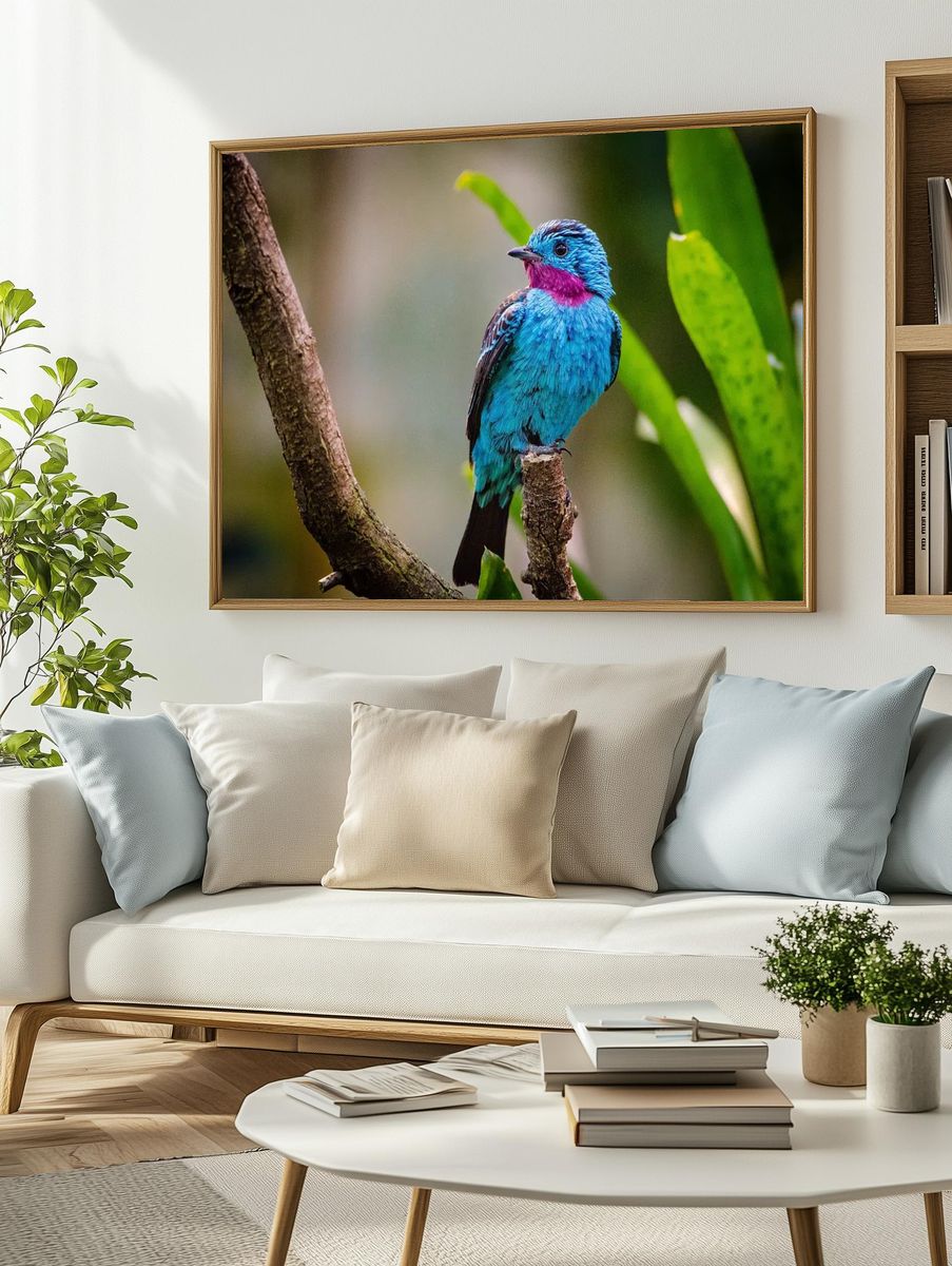 Colorful Bird on Branch Poster. — room view 2