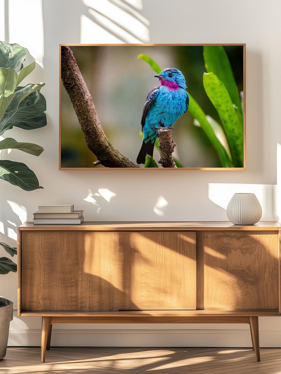 Colorful Bird on Branch Poster. — room view 3
