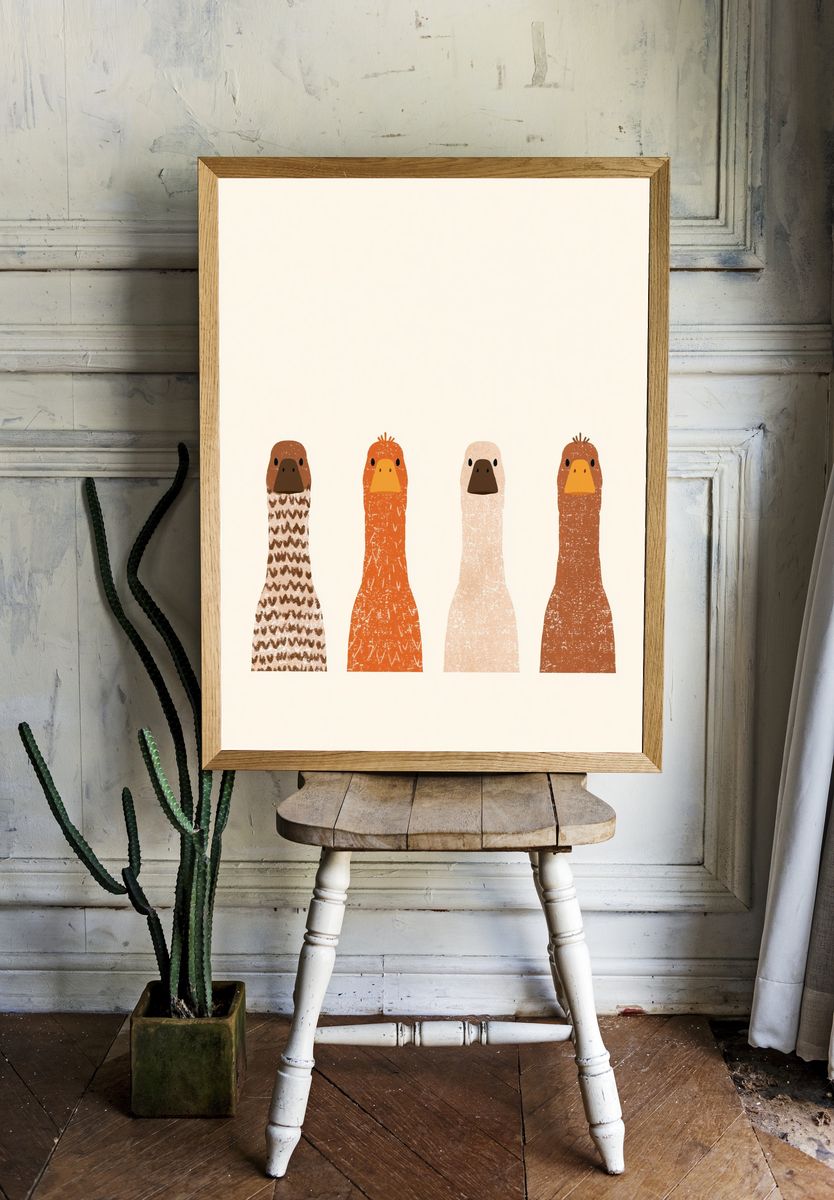 Four Birds Illustration Poster. — room view 1