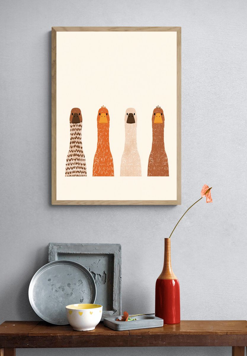 Four Birds Illustration Poster. — room view 3