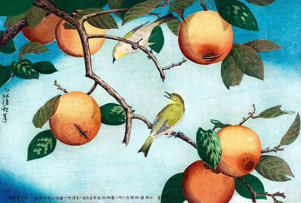 Persimmons White-Eyes (1880) Kobayashi Kiyochika. poster detail