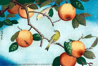 Persimmons White-Eyes (1880) Kobayashi Kiyochika.