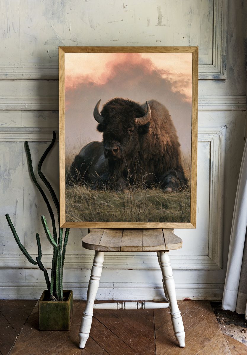 Resting Bison Photography Poster. room preview