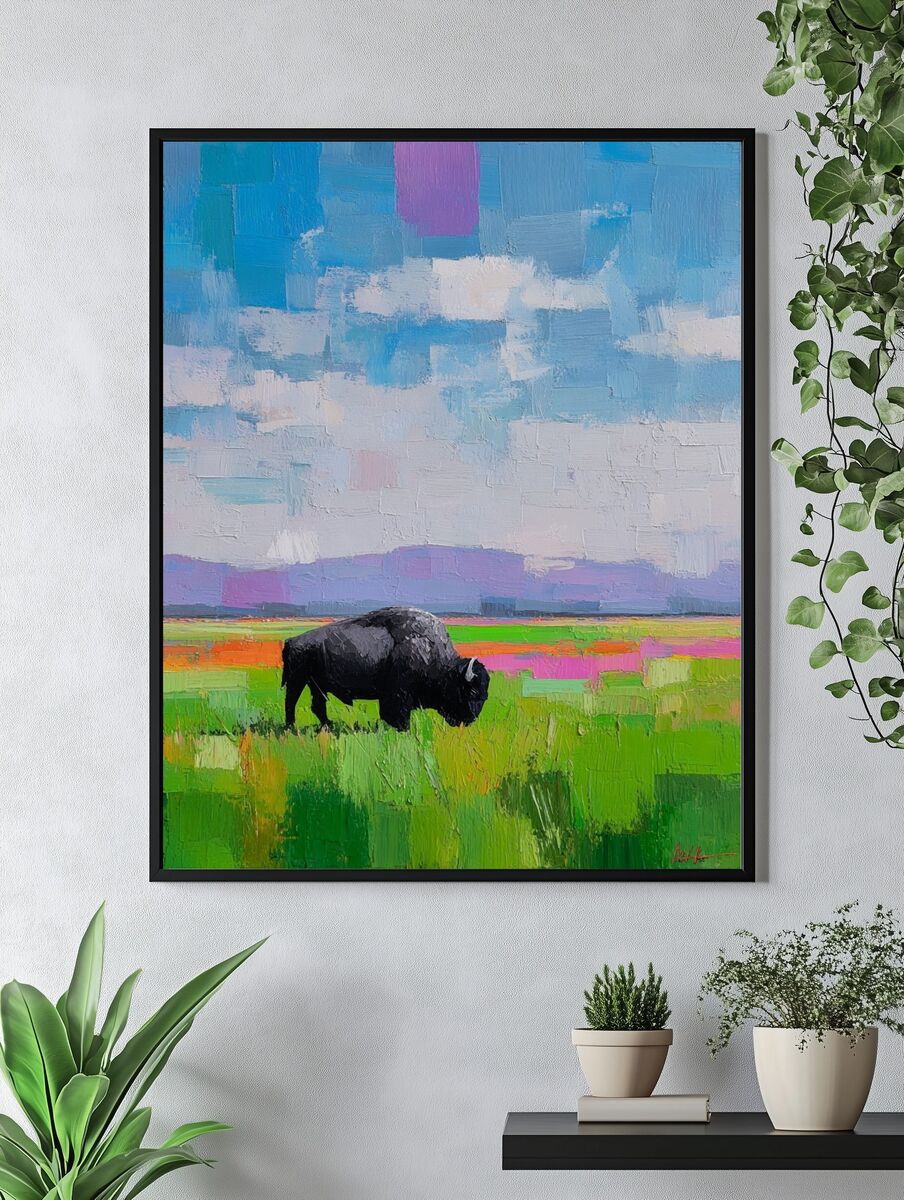 Bison in Vibrant Landscape Poster. — room view 4
