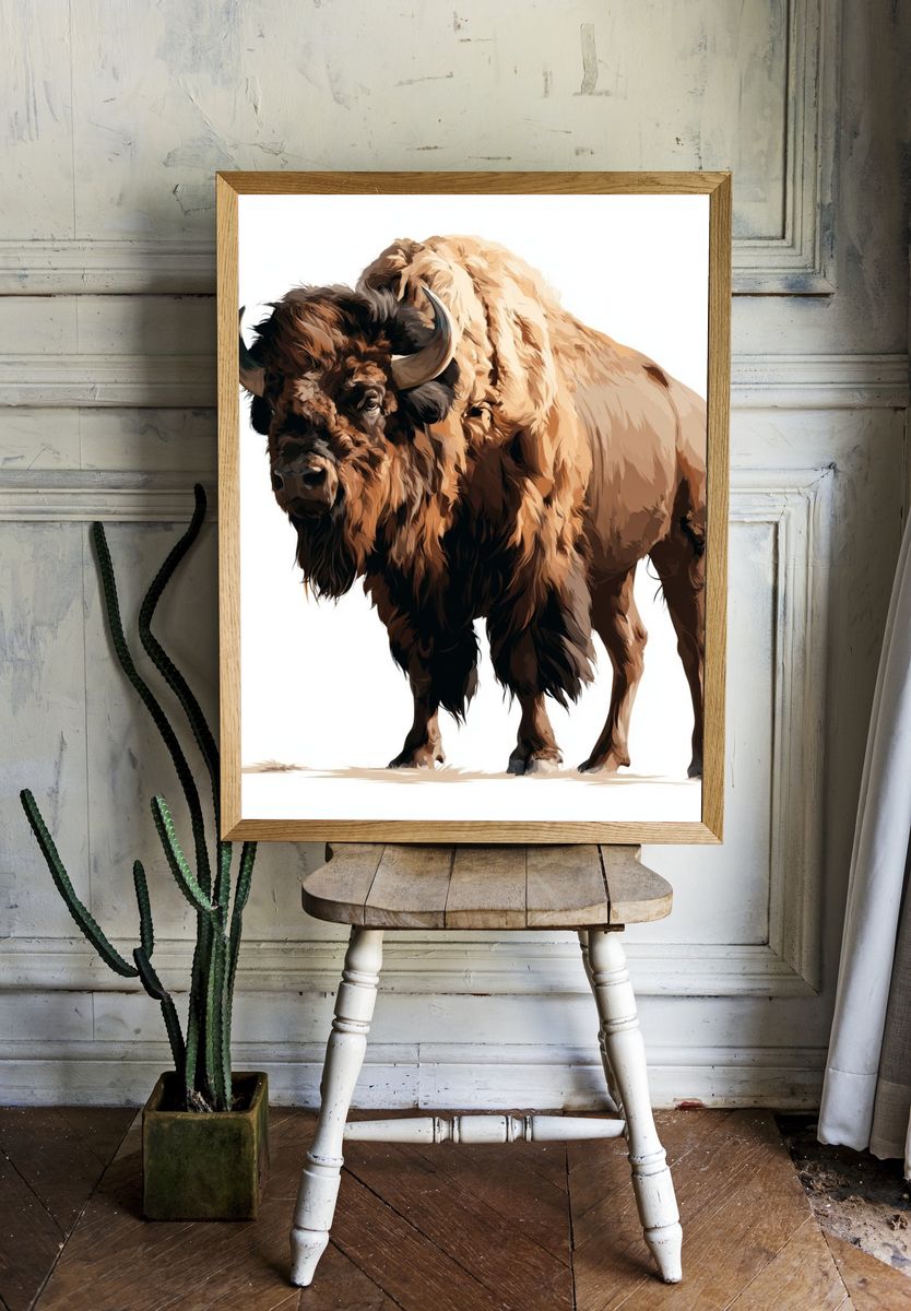 Majestic Bison Illustration Poster. room preview