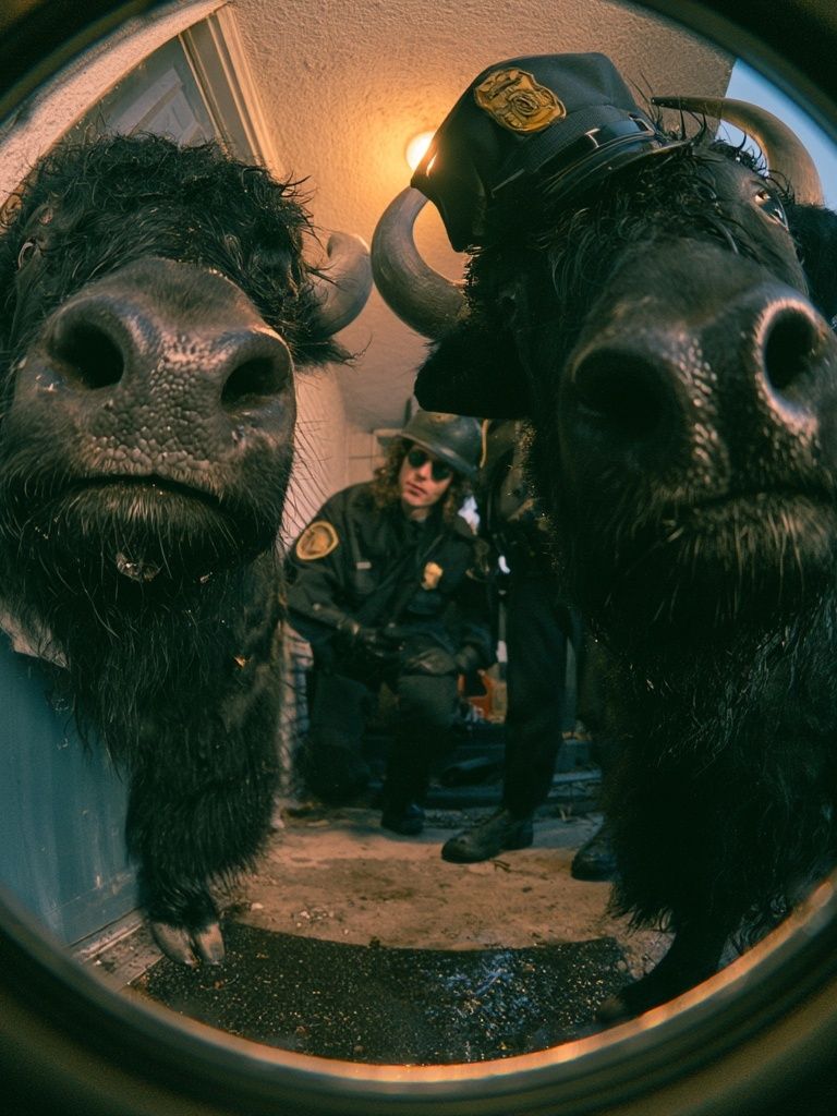 Bison Police Fisheye Poster. poster — animals art