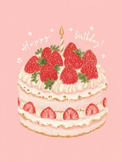 Strawberry Birthday Cake — Illustration Print. poster print