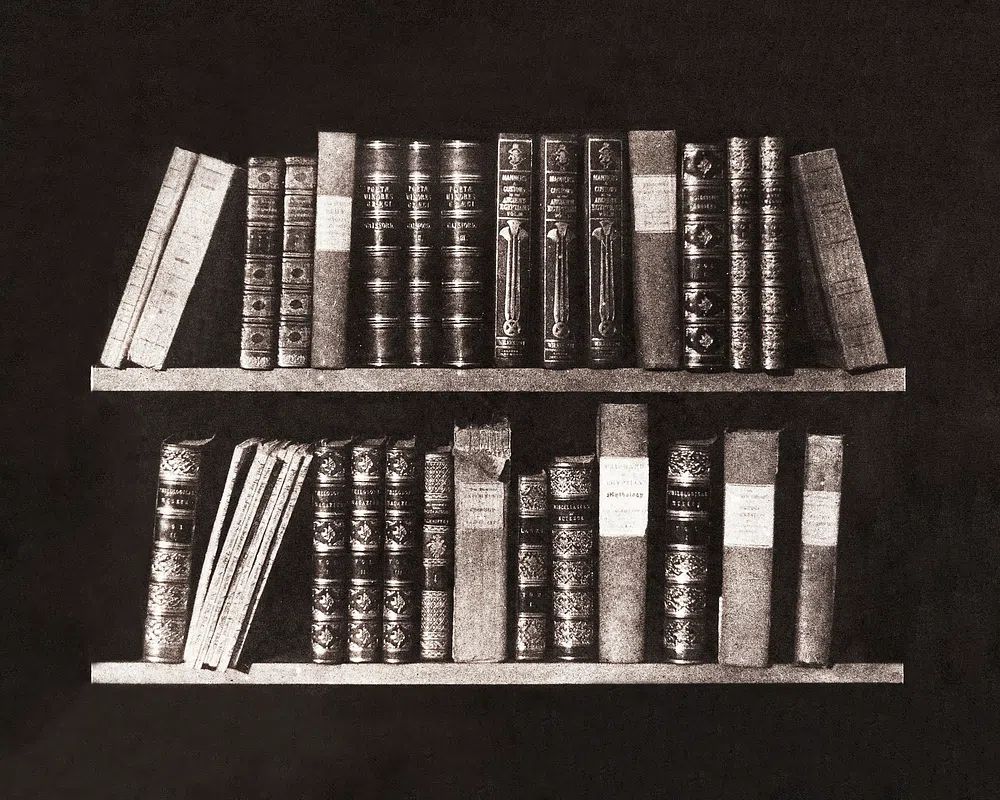 Vintage Bookshelf — Black-White Print. poster — vintage art