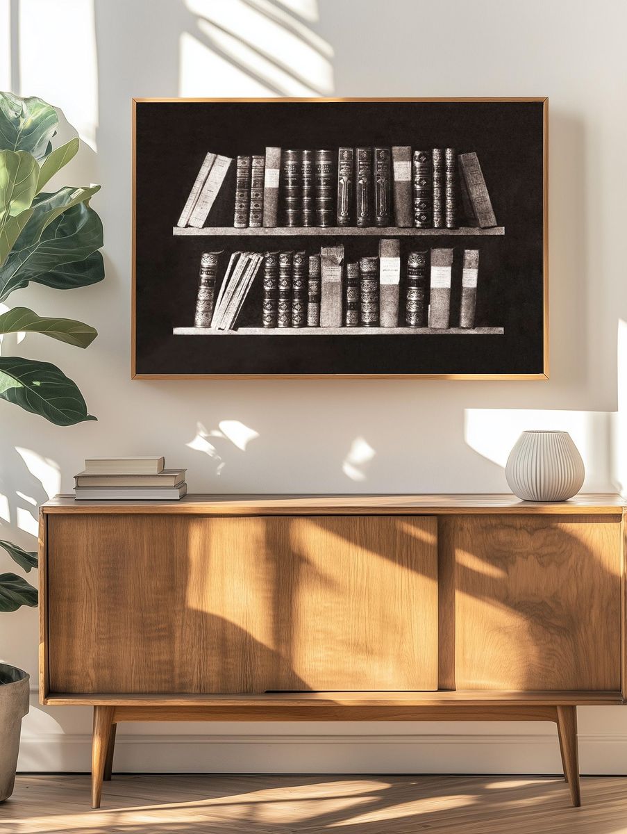 Vintage Bookshelf — Black-White Print. — room view 3