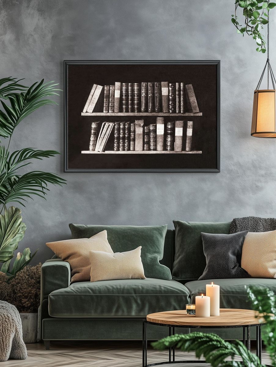 Vintage Bookshelf — Black-White Print. — room view 4