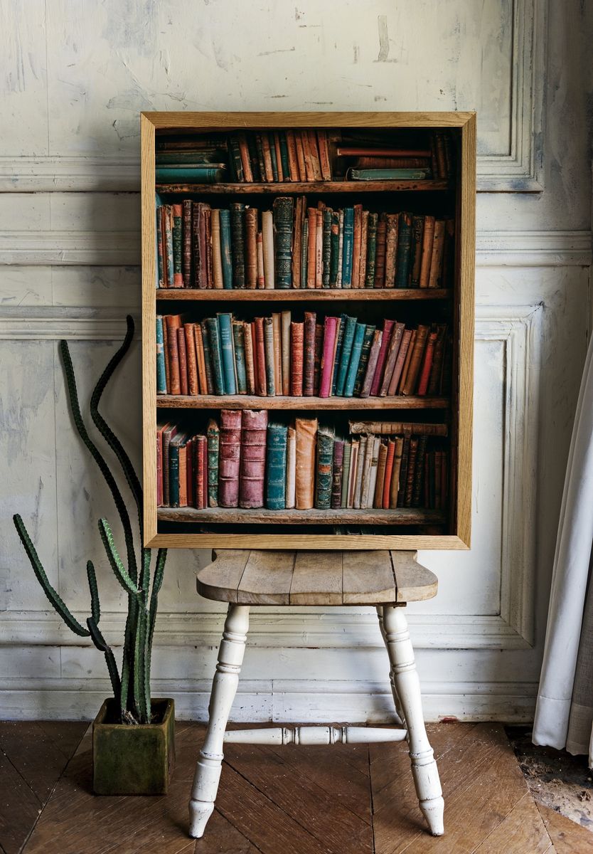 Vintage Bookshelf Photography Poster. room preview