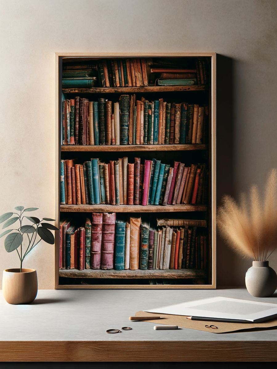 Vintage Bookshelf Photography Poster. — room view 2